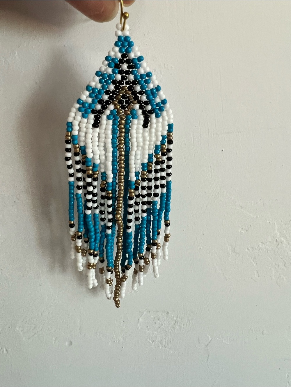 Blue White Beaded Fringe Tassel Earrings Boho Western Cowgirl - Picture 8 of 8